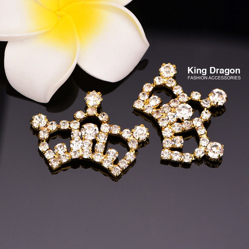 Gold Rhinestone Crown Embellishment Used On Decoration Or Wedding 35MM