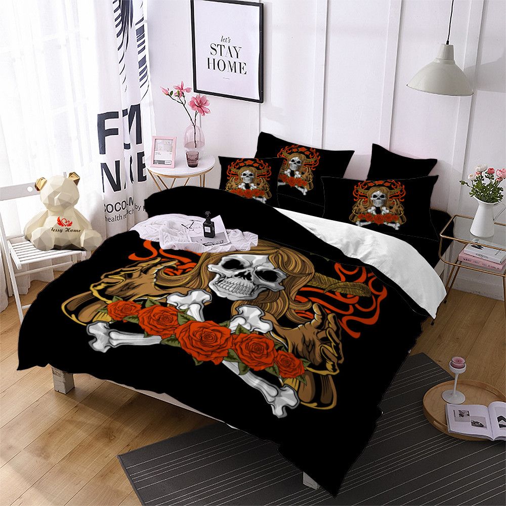 Bohemia Skull Bedding Set Bone Rose Print Duvet Cover King Queen Bohemia Skull Bedding Set Bone Rose Print Duvet Cover King Queen Size Comforter Pillowcase Home Decor Ropa De Cama D40 Full Grey