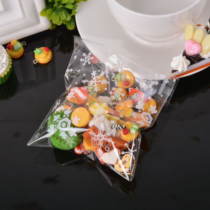 Clear Christmas Snowflake Cookie Bag Plastic Cellophane Self Adhesive Seal Bakery Gift Cello