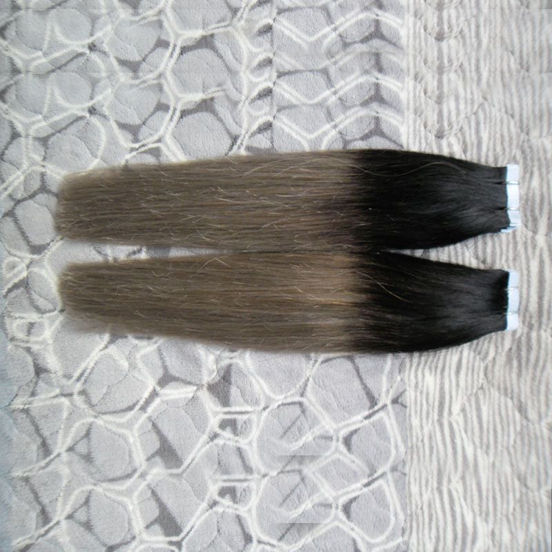Extensiones de Cabello Remy Tape 40 Piezas Paquete Cinta Adhesiva Piel Trama Cabello T1B gris plata 100 Gramos gris ombre cabello humano