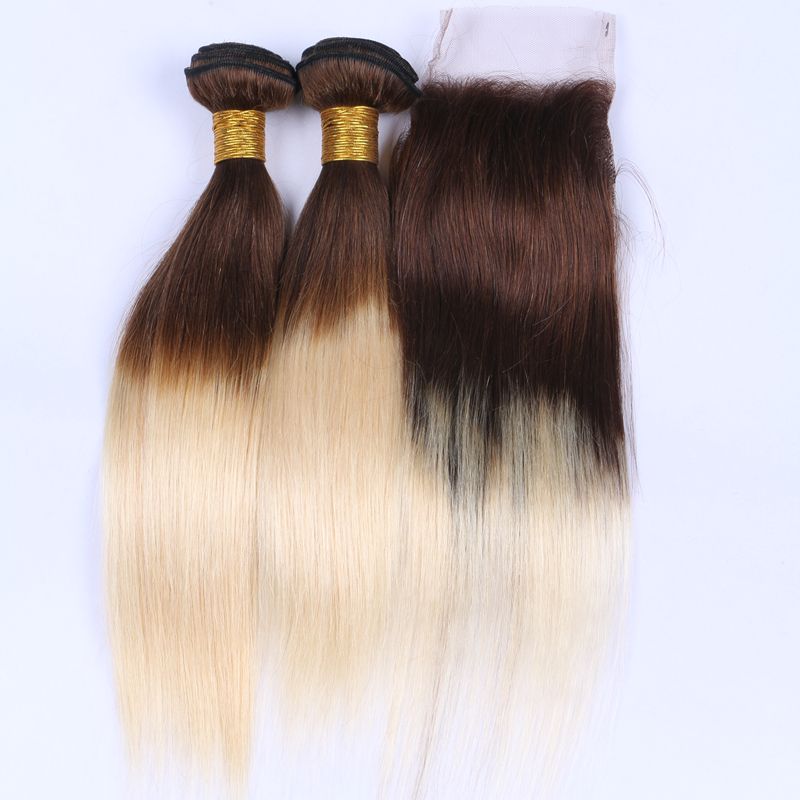 2019 Ombre Color Brown And Blonde Hair Extension With Lace Closure
