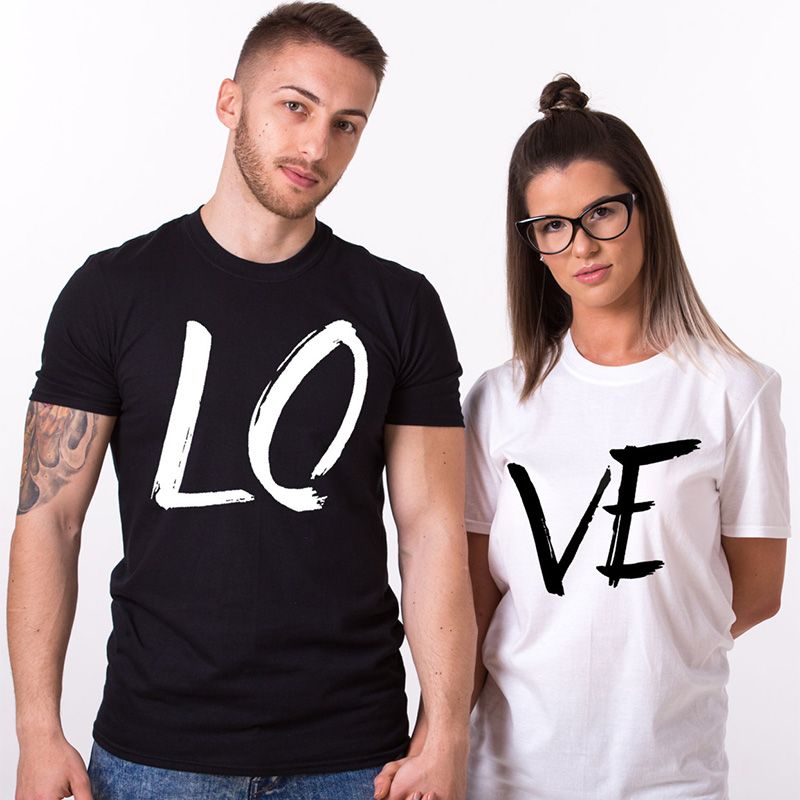 Fashion Matching LOVE Unisex 100% Couples Shirts Cotton O Neck Sleeve Couples Couple Short Tshirt EnjoytheSpirit LOVE