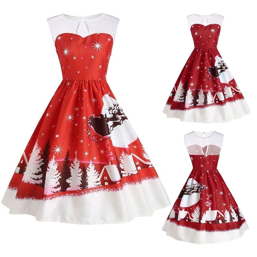 ishowtienda womens dress vintage christmas dresses o neck printed sleeveless a line swing dress vestido de festa roupas femin dresses cheap dresses - Vintage Christmas Dress ishowtienda womens dress vintage christmas dresses o neck printed sleeveless a line swing dress vestido de festa roupas femin dresses cheap dresses - Vintage Christmas Dress