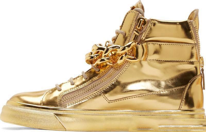 Newest Men Wedge Gold Sneakers High Top Zipper Lace Up Sneakers Casual ...