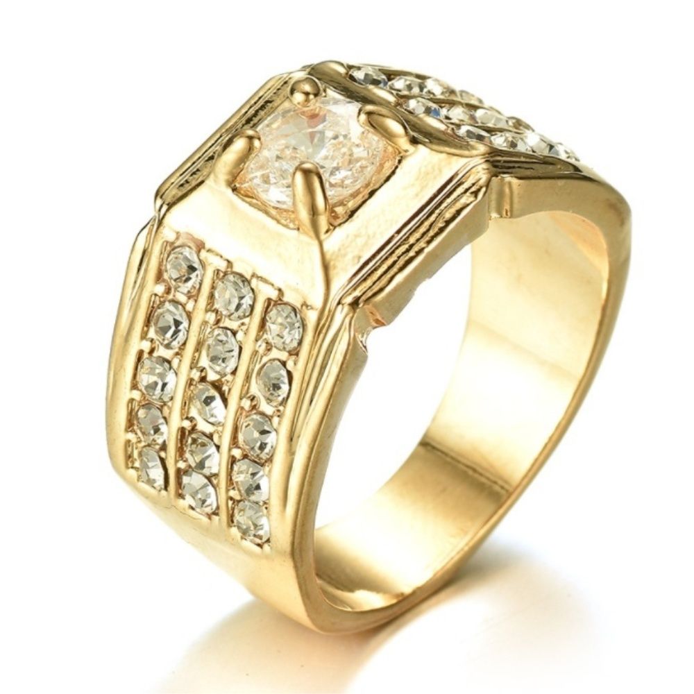 2019 18K Gold Plated Rings For Men Wedding Engagement Cubic Zircon