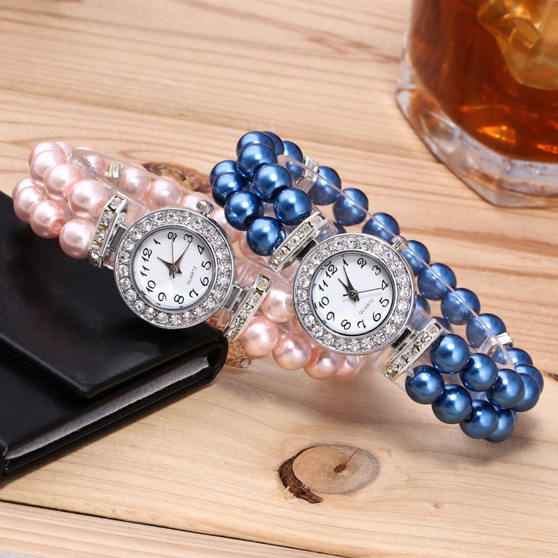 Fashion Pearl Diamond Bracelet Luxury Watch Pearls Beads Women Wedding ...
