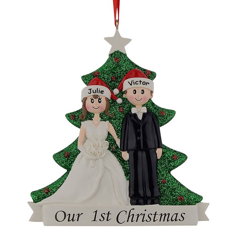 wholesale couple our first christmas resin glitter tree ornaments