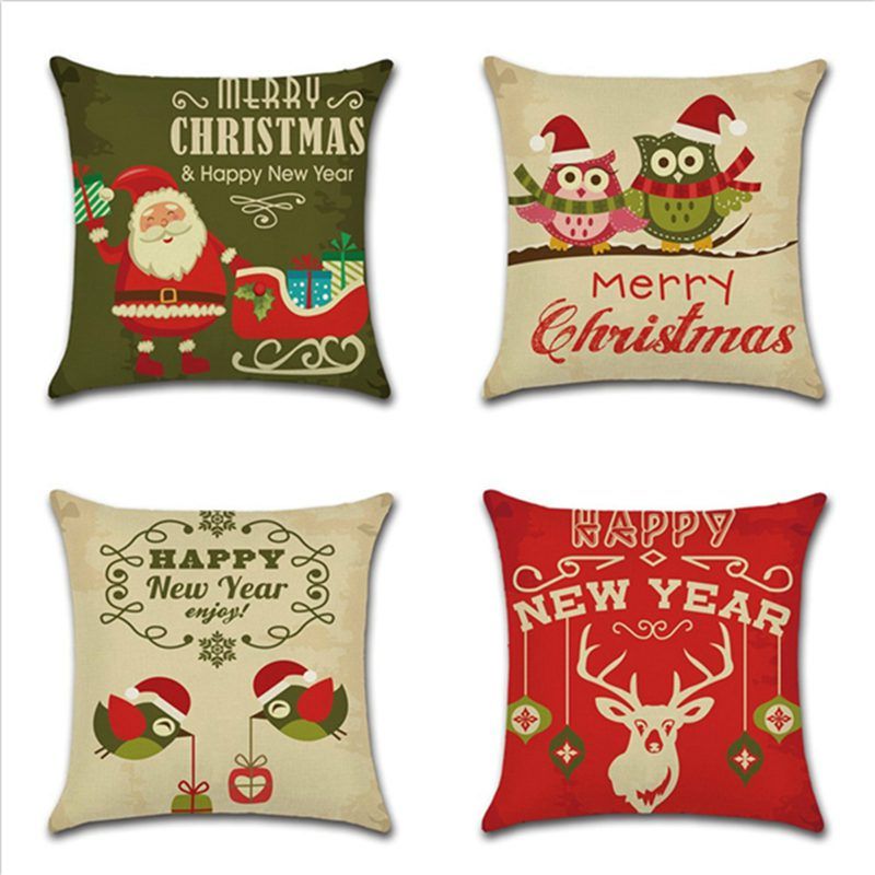 merry christmas cartoon series linen pillowcases 45 45cm sofa car christmas pillowcases