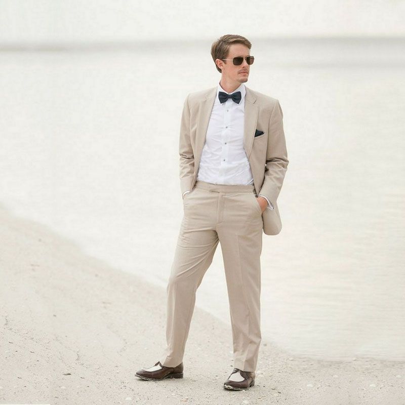 Khaki Linen Beach Wedding Suits For Men Blazers Jacket Pants Slim