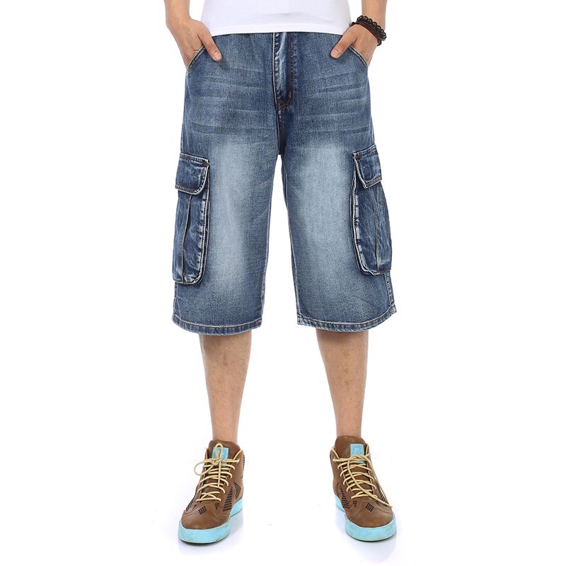 Pantalones cortos de talla grande para hombre, Vaqueros cortos informales  con bolsillos grandes de talla grande 38 40 42 44 46 48|Pantalones vaqueros|  - AliExpress