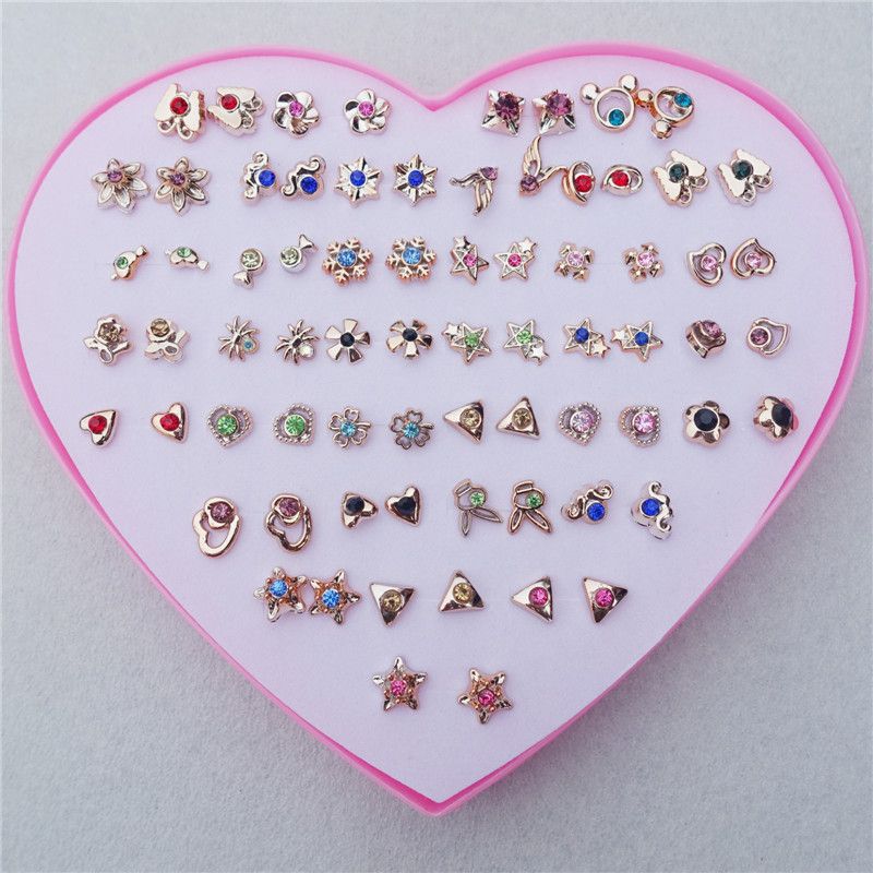 Mix Colors & Styles Metal Rhinestone Small Stud Earrings For Women ...