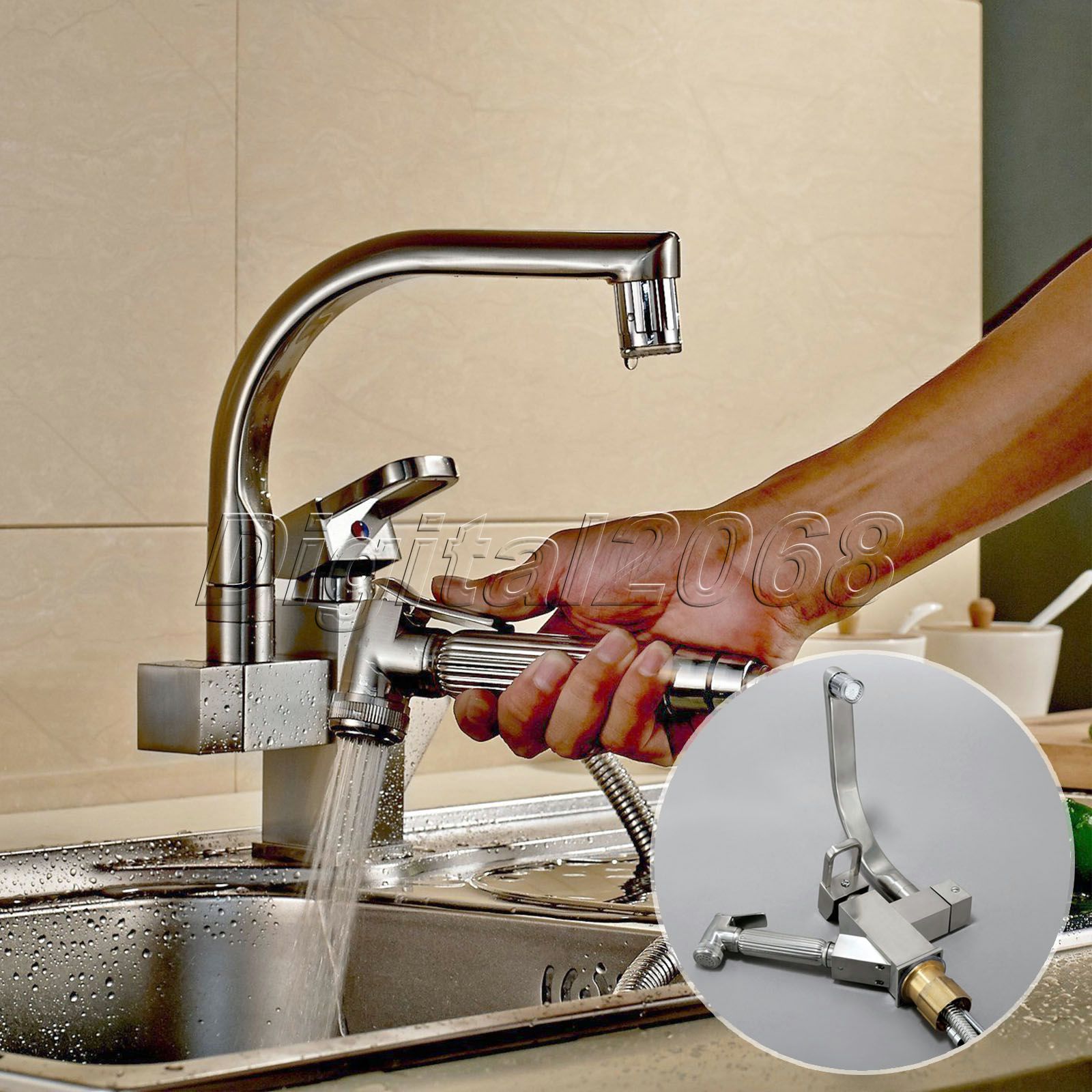 2019 Deck Mounted Faucet Led Blue Green Red Brushed Nickel Pull Out 2019 Deck Mounted Faucet Led Blue Green Red Brushed Nickel Pull Out Spray Kitchen Sink Swivel Spout Two Handles Mixer Tap From Kingflower 147 25 Dhgate