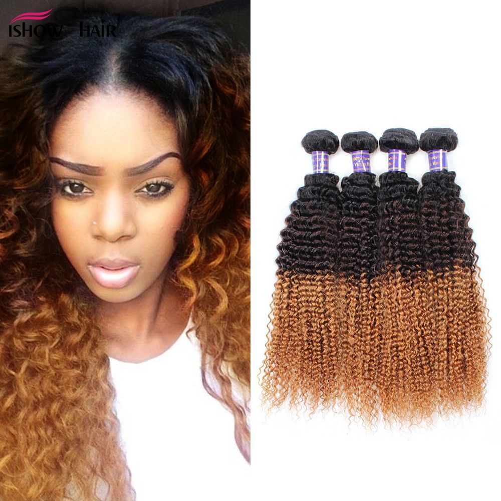 Ishow Products 3 Tone Ombre Brazilian Peruvia Hair Bundles Kinky