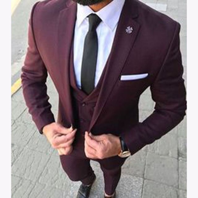 2018 Latest Coat Pant Designs Burgundy Men Suit Slim Fit Groom