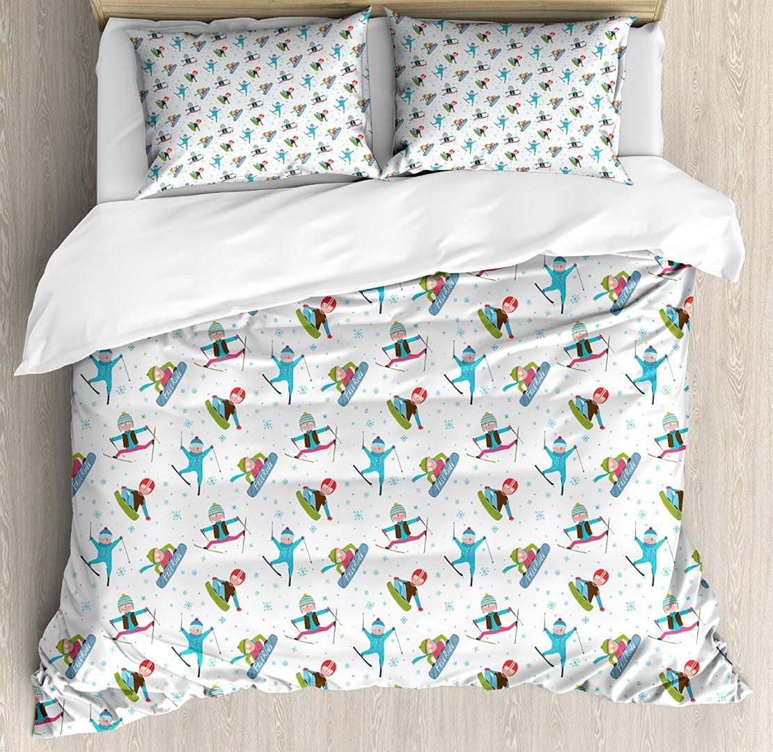 Duvet Cover Set Snowboard And Ski Sports Paern With Snowflakes Duvet Cover Set Snowboard And Ski Sports Paern With Snowflakes Background Cartoon Drawing Style Bedding Unique Comforters From Kuaikey