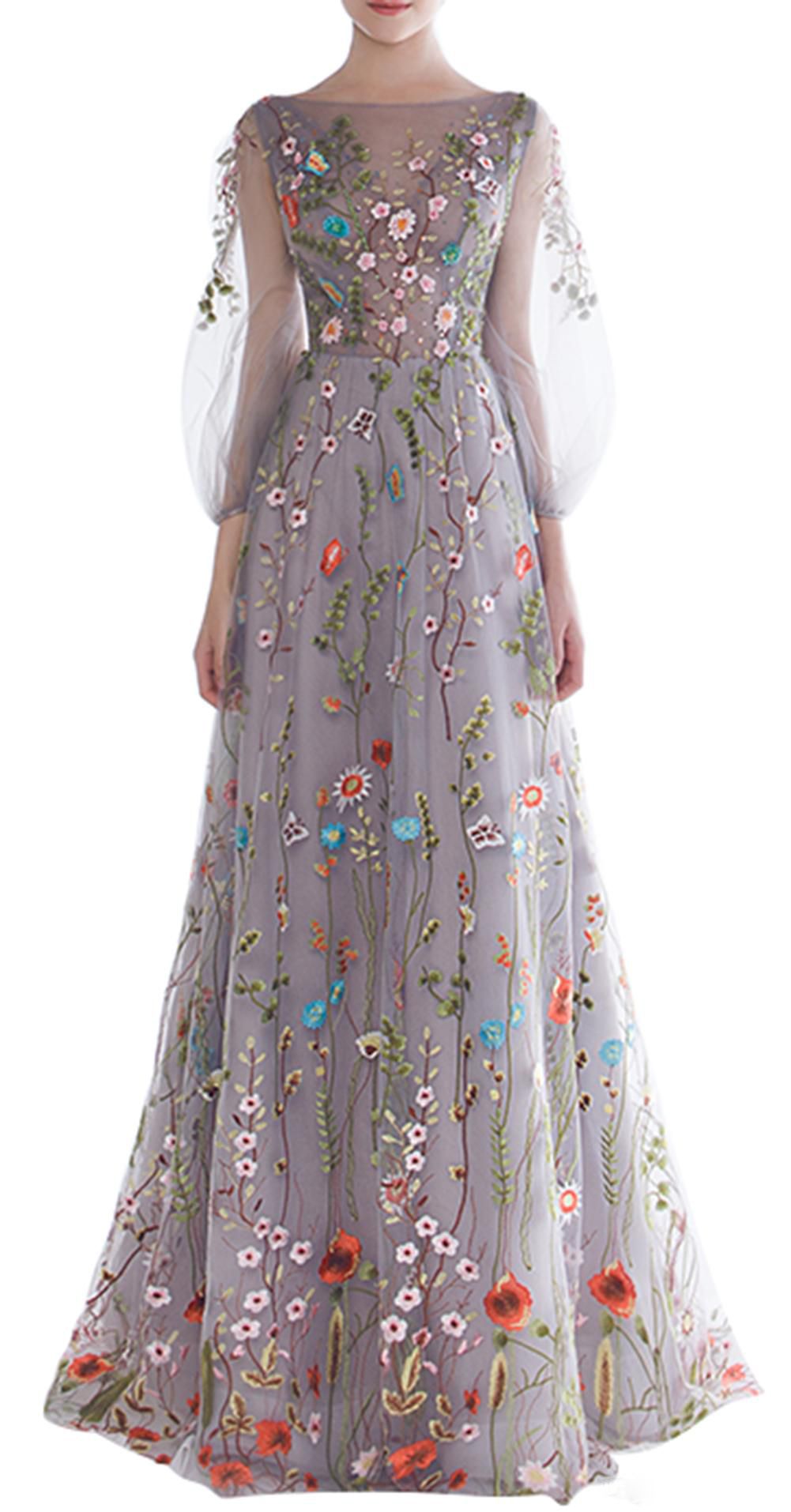 long floral embroidered dress