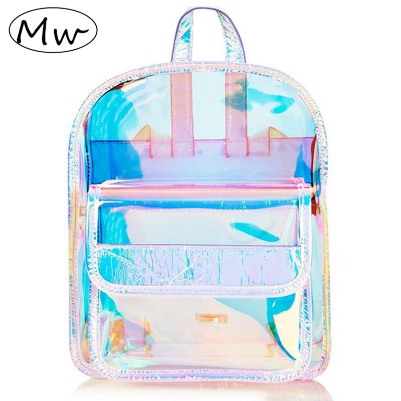 Wholesale Fashion Hologram Small Laser Transparent Backpack Waterproof PVC Clear Daily Backpack ...