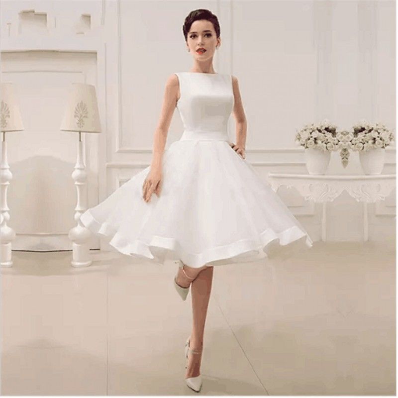 Compra Vestidos De Graduación Cortos, Blancos Y Baratos, 2018, Sin Mangas,  Una Línea De Satén Hasta La Rodilla, Vestidos De Regreso A Casa Con El Arco  Debajo Del 100 Vestido De Fiesta