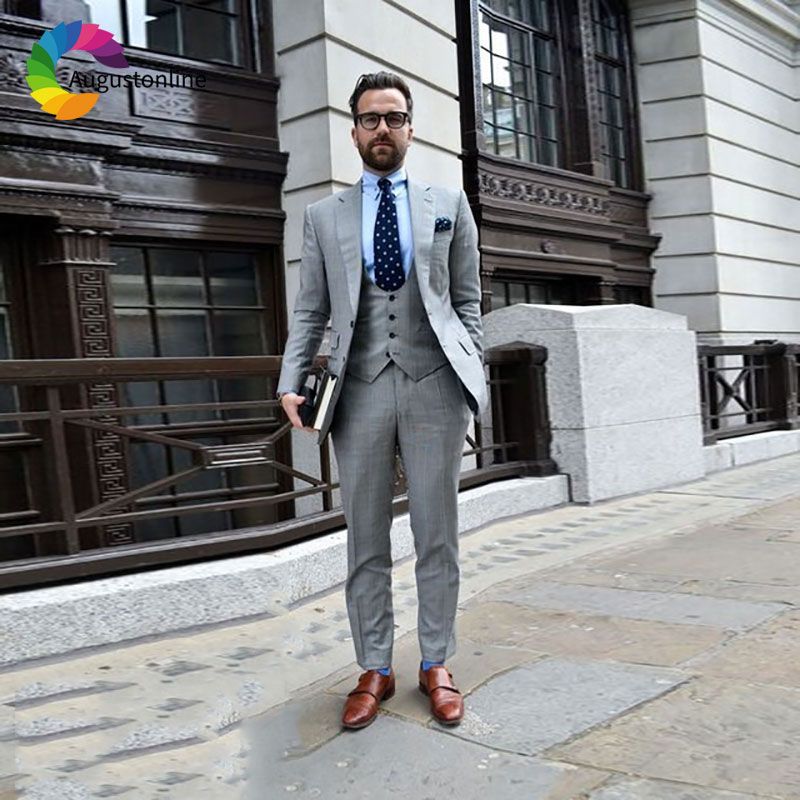 2019 Grey Linen Men Suits Beach Wedding Custom Made Man Blazer