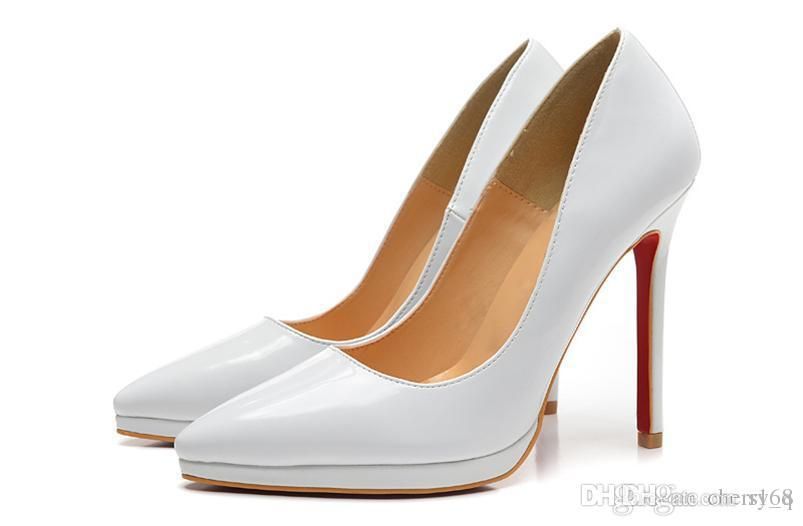 White Patent Leather Pointed Red Bottom High Heels Women Shoes 12cm White Patent Leather Pointed Red Bottom High Heels Women Shoes 12cm Heel Las Female Low Footwear Pumps Wedding Y Silver