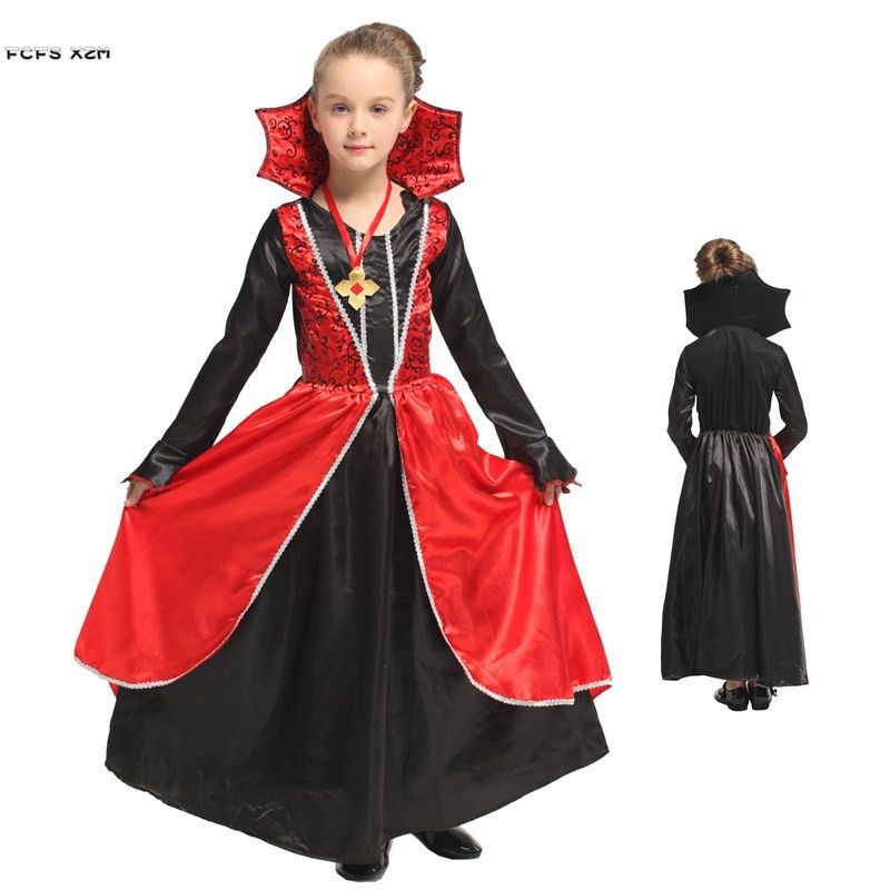 Red Girls Halloween Vampire Scary Costumes Kids Children Queen Cosplays Carnival Purim Masquerade Role play party Evening dress