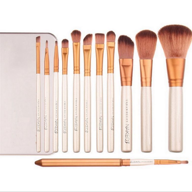 Travel Makeup Brush Set Gold Brown Synthetic Cosmetic Face Multi