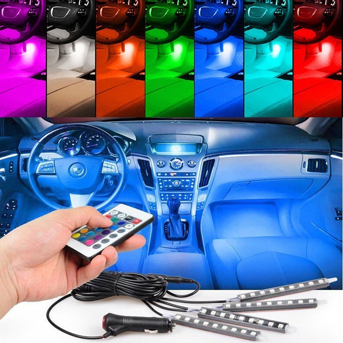 4pcs 36 Led Car Rgb Led Drl Strip Light Led Strip Lights Colors Car Interior Decorative Atmosphere Lamp With Remote Control Car Styling