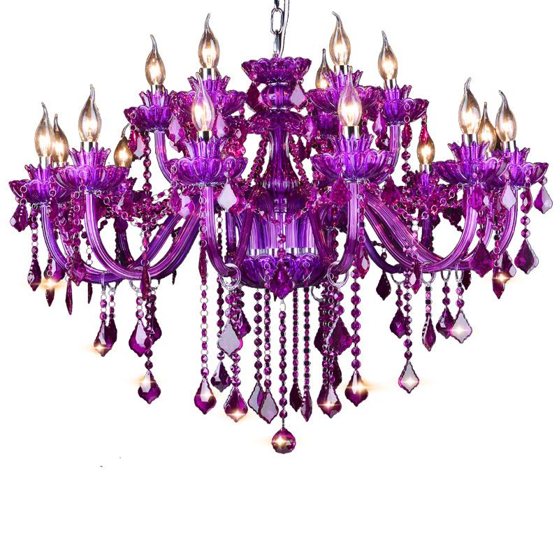 Green Purple Crystal Candle Chandelier Light Fixture Luxury Lampara De Arana For Living Room Hotel Ac110v 240v 6 8 12 15 18 Arms