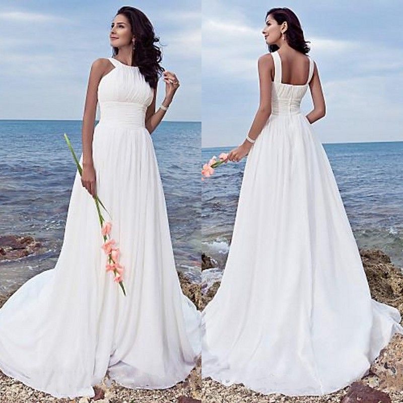 Discount Plus Size Summer Beach Wedding Dresses Halter Neckline A