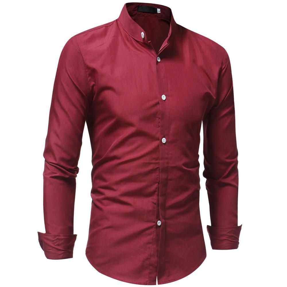 2019 2018 Autumn New Men'S Chinese Mandarin Collar Shirts Male Casual ...