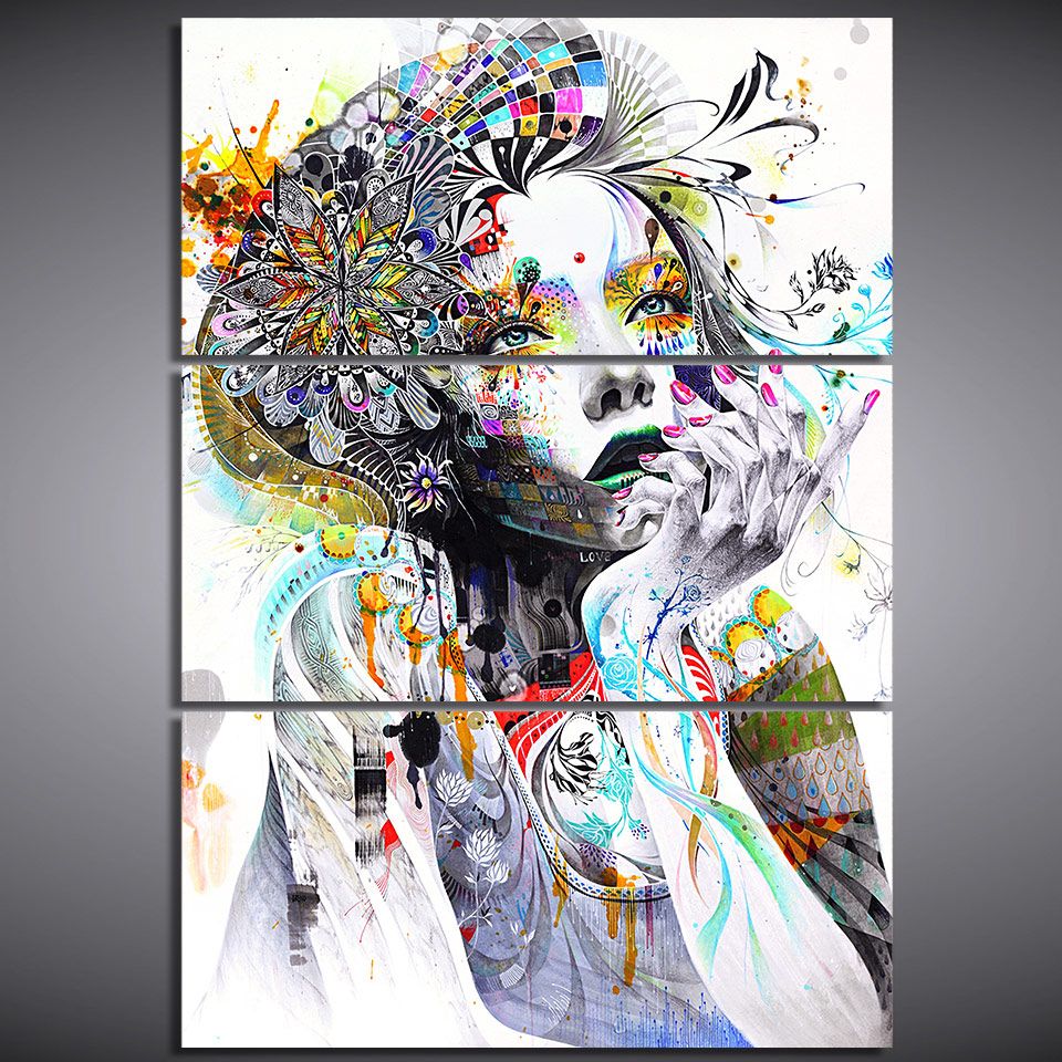 2019 canvas paint print abstract watercolor girl face flower hair