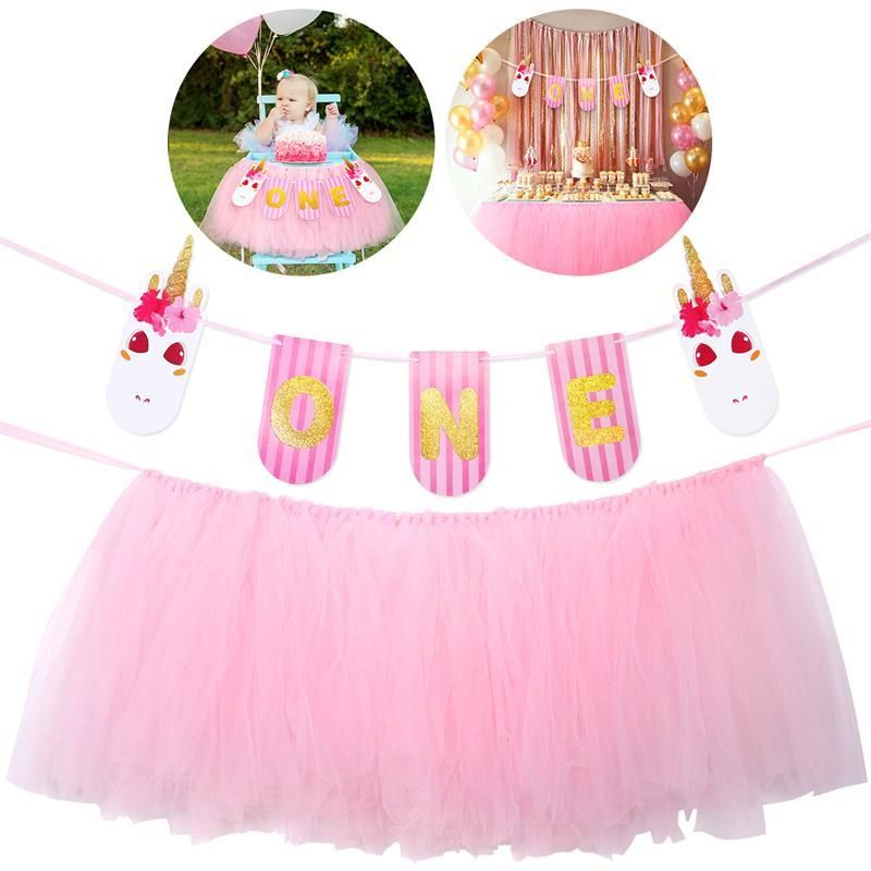 2019 Baby 1st Birthday Pink Tutu Skirt For High Chair Decoration