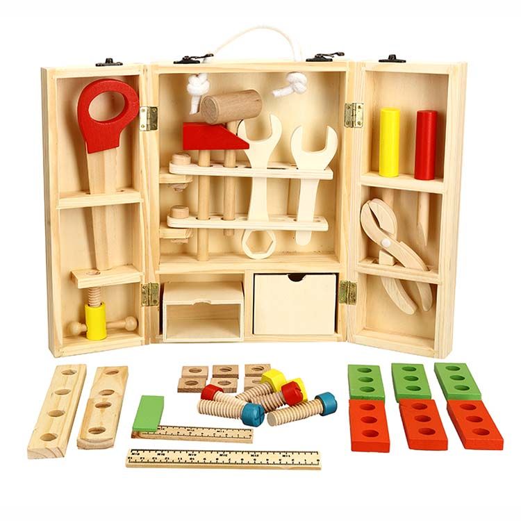 Baby Toys Kids Wooden Multifunctional Tool Set Maintenance Box Baby Toys Kids Wooden Multifunctional Tool Set Maintenance Box Toy Nut Combination Chirstmas Birthday Gift Childrens Organizer