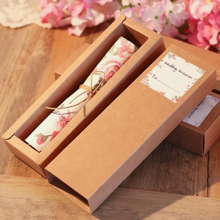 kraft boxed scroll wedding invitations card of customised printing