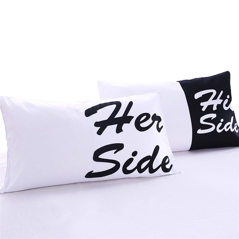 His Her Side Couple Pillow Cover Beddingoutlet Black And White Bed