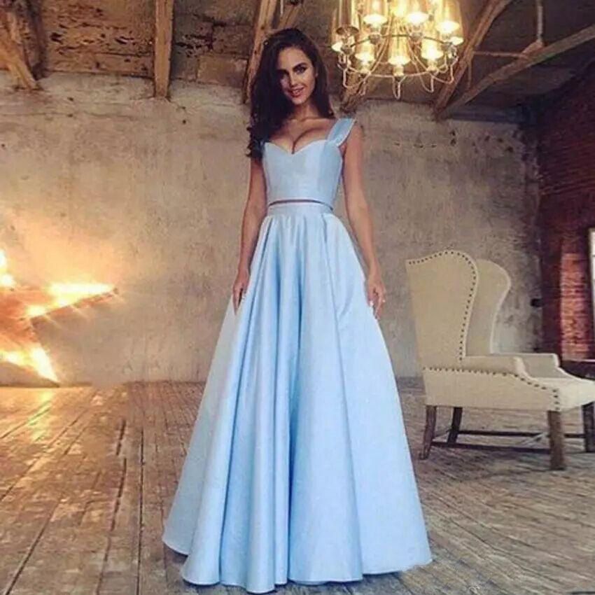 Großhandel Zwei Stück Satin Ballkleider Hellblau A Line Liebsten Bodenlangen Ärmellos Formale Lange Drapierte Zip Abendkleid Party Kleider Von Großhandel Zwei Stück Satin Ballkleider Hellblau A Line Liebsten Bodenlangen Ärmellos Formale Lange Drapierte Zip Abendkleid Party Kleider Von