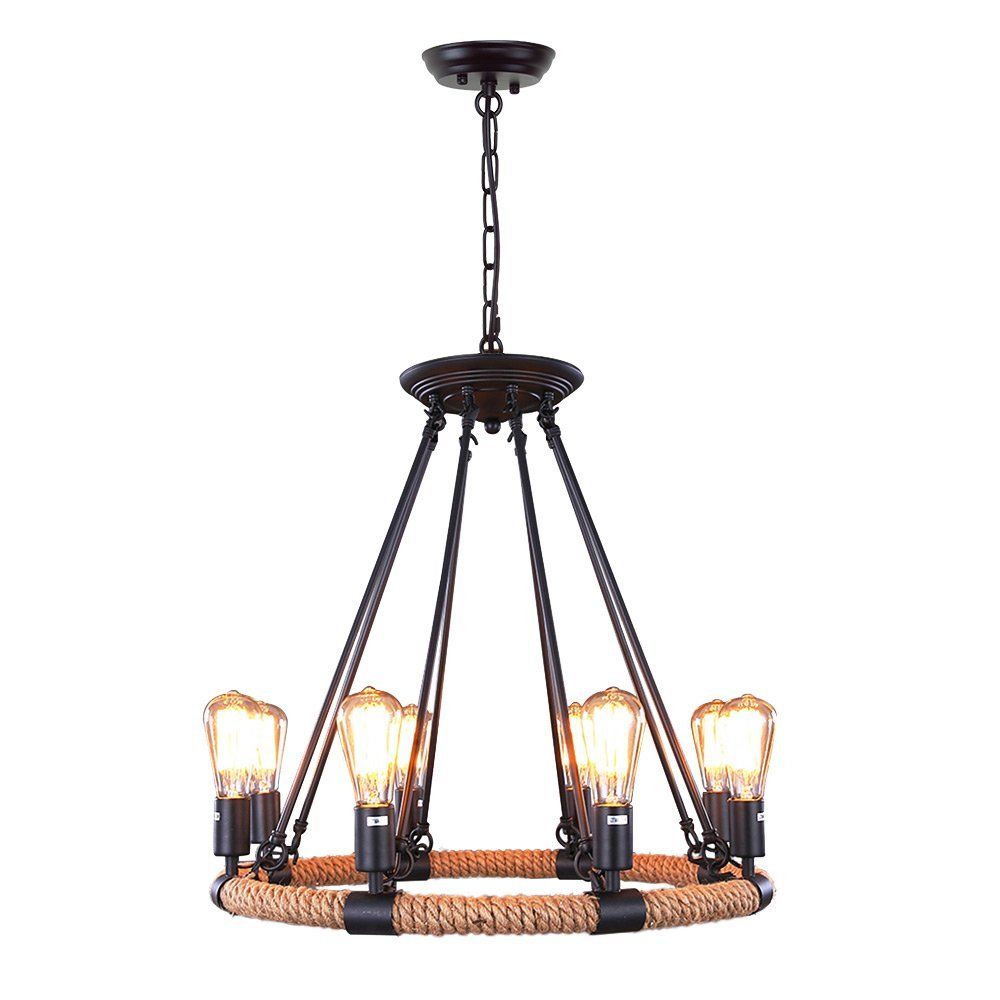 Vintage Rope Rustic Chandeliers 8 Light Pendant Lighting Chandelier Vintage Rope Rustic Chandeliers 8 Light Pendant Lighting Chandelier Edison Bulb Loft Retro Industrial Lamp For Kitchen Bedroom Unique
