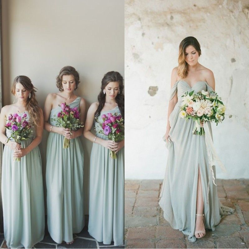 Gorgeous Flowing Sage  Green  Chiffon Bridesmaid  Dresses  A 