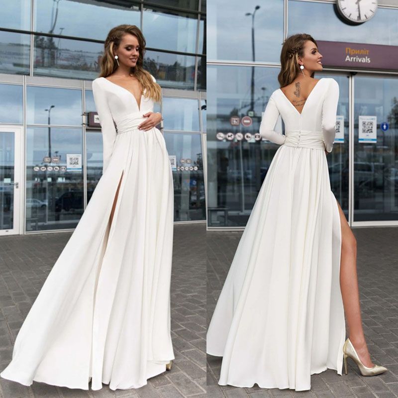 white long sleeve evening dress