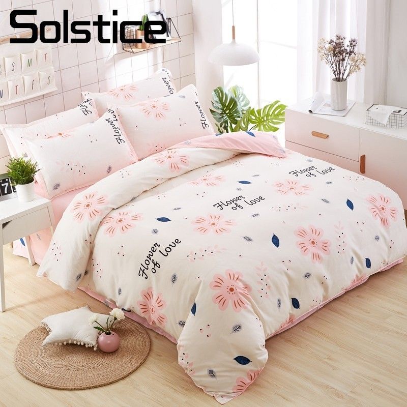 solstice home textile flower sweet duvet cover pink girls bed linen  pillowcase bed sheet 3/4pcs kid teens bedding sets king twin