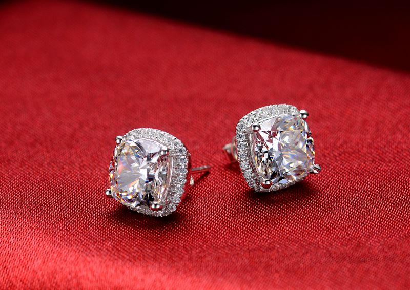 2019 Sterling Silver 925 Earrings 2 Carat Piece Cushion Cut