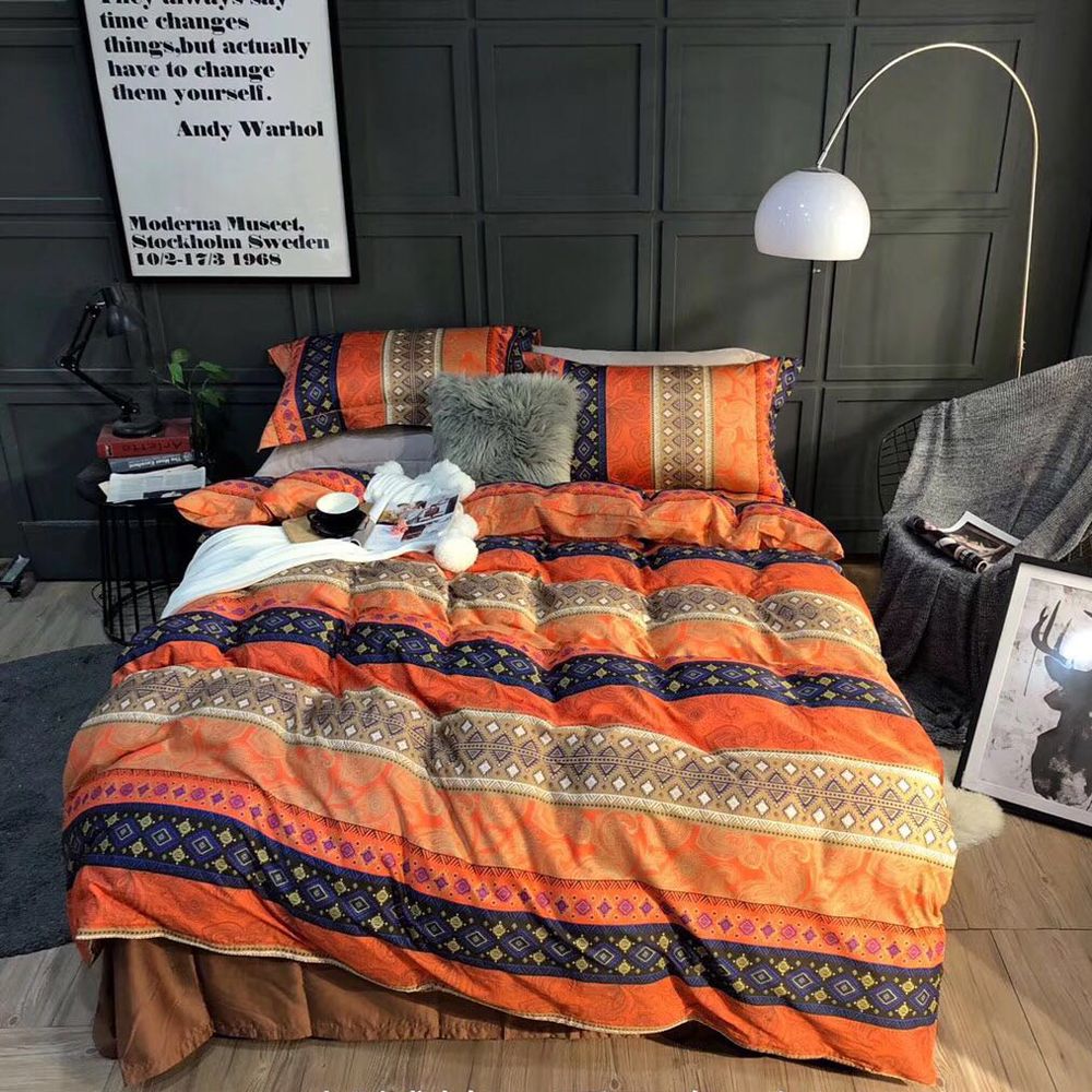 2018 Paisley Bohemian Orange Bedding Set Egyptian Cotton 2018 Paisley Bohemian Orange Bedding Set Egyptian Cotton Linens Queen King Size Duvet Cover Sets Pillowcases Sheet Masculine