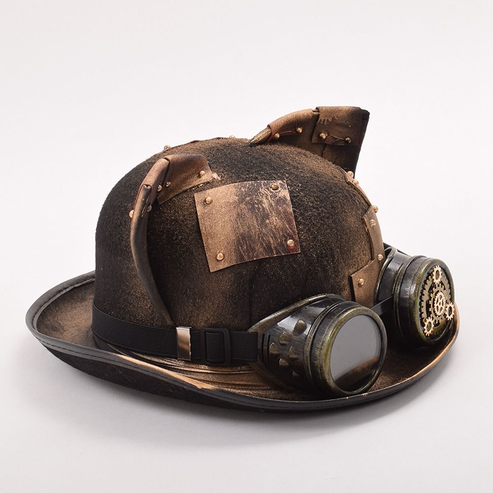 Acquistare Retro Steampunk Hat Bowler Costume Accessori Donne Uomo Vintage  Lolita Cat Orecchie Gearn Geight Glass Gold Patch Topper Top Cappelli  Fedora Headwear Cosplay Economico | Consegna Veloce E Qualità | It.Dhgate