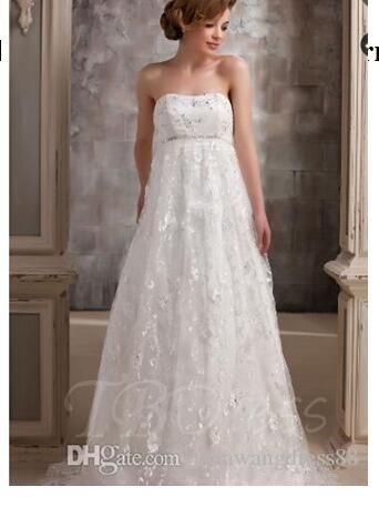 Lace Strapless Empire Waist Beaded Maternity Wedding Dress Prom