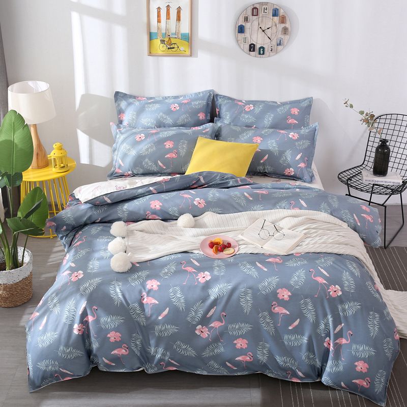 Solstice Cartoon Pink Flamingo Bedding Sets 4pcs Bed Linings Duvet Cover Set Sheet Pillowcases Queen King Size