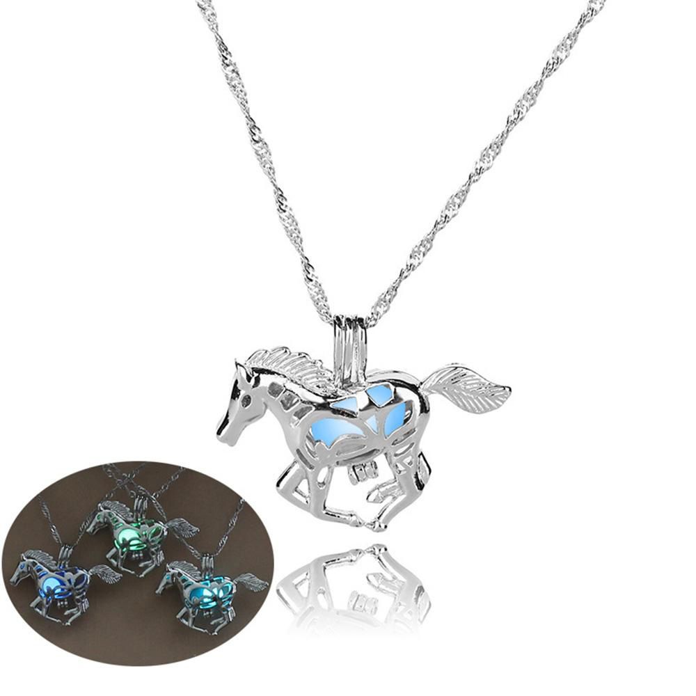 Gem Bleu Vintage Bijoux Médaillon Collier Pendentif Lumineux Glow in the Dark