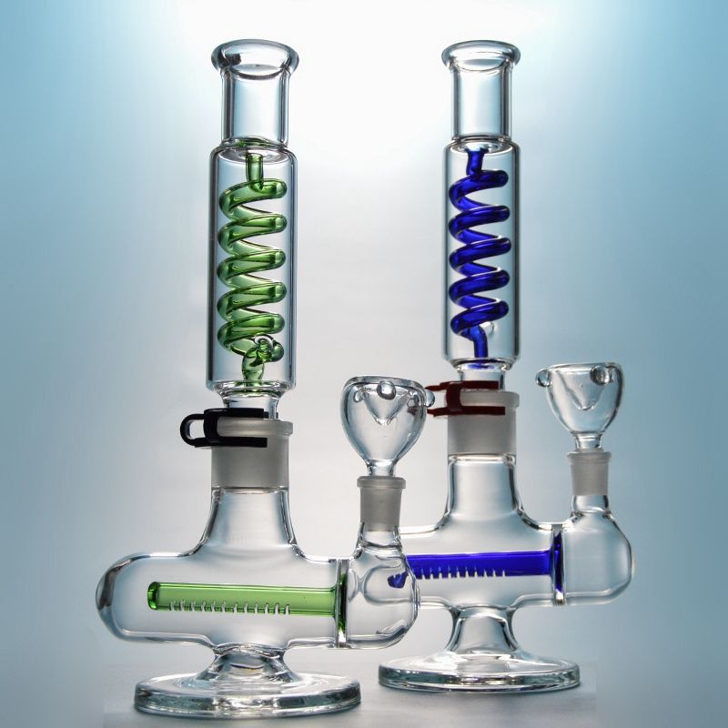2020 Inline Perc Percolator Bong Freezable Big Glass Bongs Blue Green
