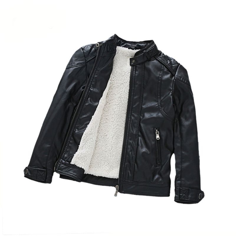 Baby Boys Faux Leather Jacket Kids Girls Black Coatswinter Jackets Casual Printing Children Outerwear Warm