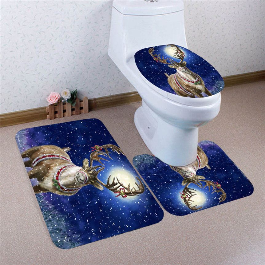 2018 New Christmas Bathroom Toilet Non Slip Pedestal Rug Lid