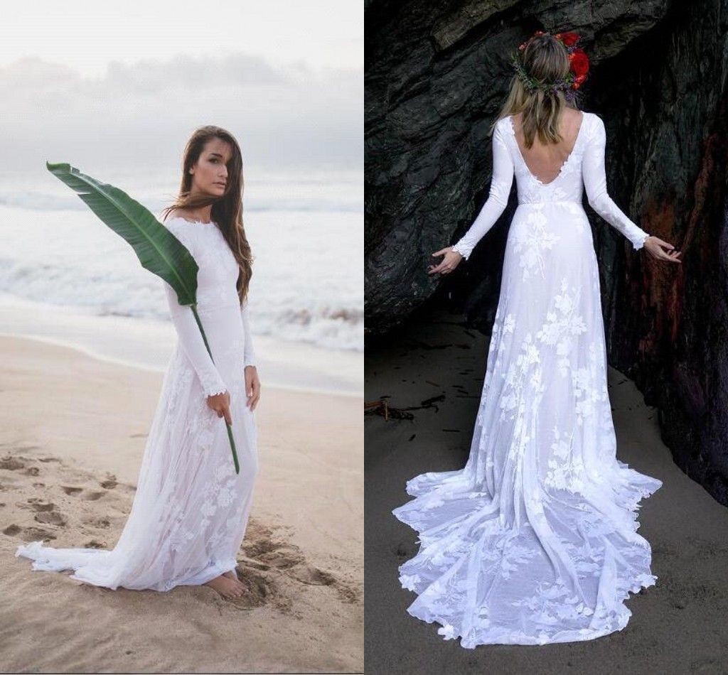 Discount 2019 Simple Elegant Summer Beach Wedding Dresses Lace Long